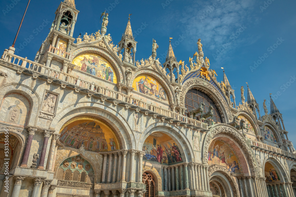 St Mark Basilica catholic afresco, facade detail, Venice, Italy