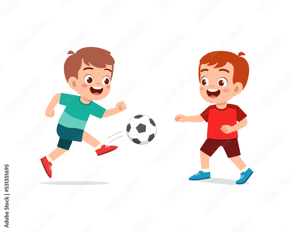 little kid play football together with friend little kid play football together with friend