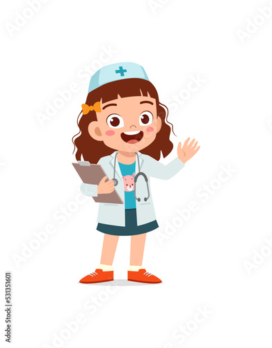 little kid wearing doctor costume and play
