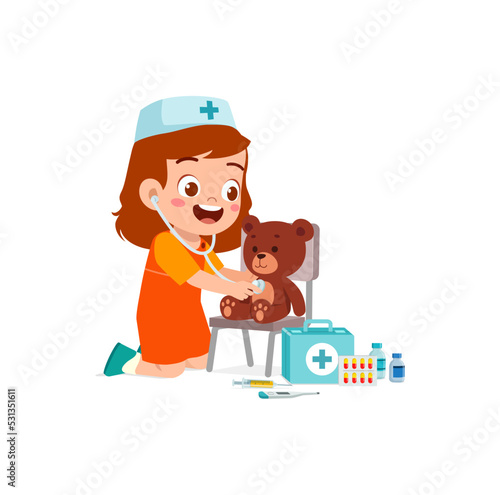 little kid wearing doctor costume and play