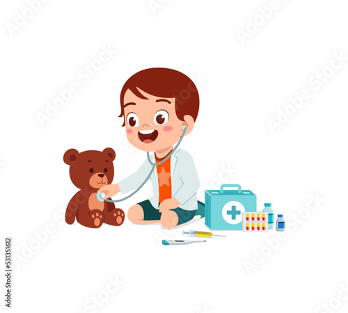 little kid wearing doctor costume and play