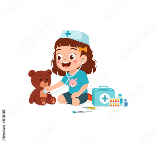 little kid wearing doctor costume and play