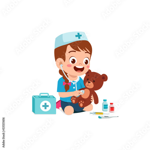 little kid wearing doctor costume and play