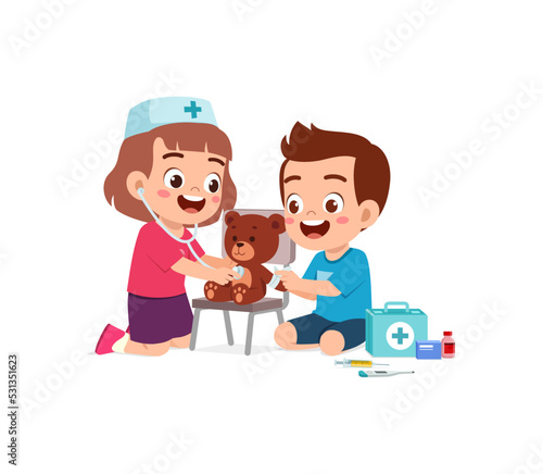 little kid wearing doctor costume and play