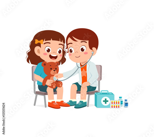 little kid wearing doctor costume and play