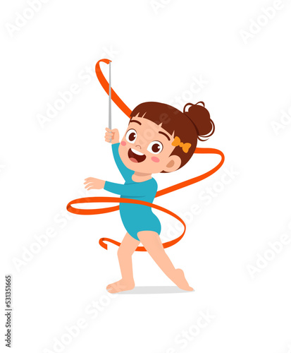 little kid do gymnast dance with ribbon
