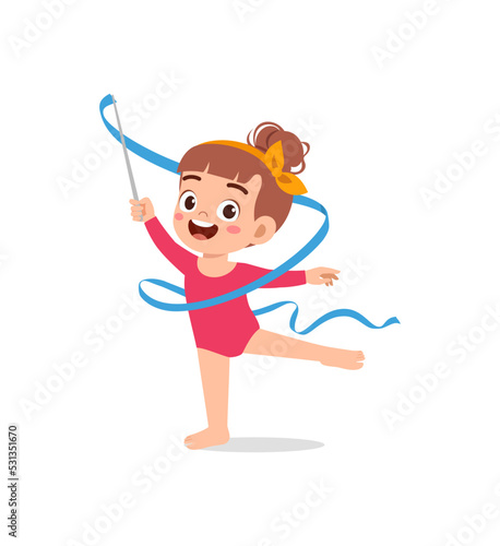 little kid do gymnast dance with ribbon