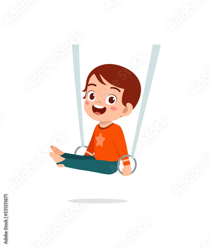 little gymnast kid do exercise with rope