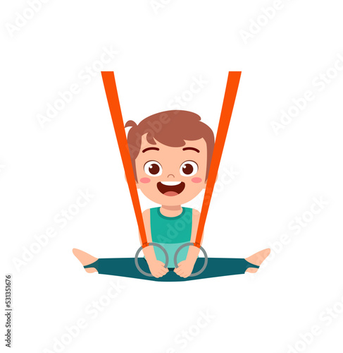 little gymnast kid do exercise with rope