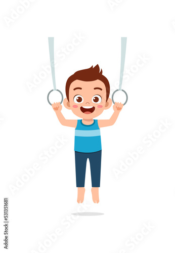 little gymnast kid do exercise with rope