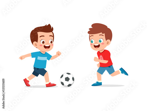 little kid play football together with friend