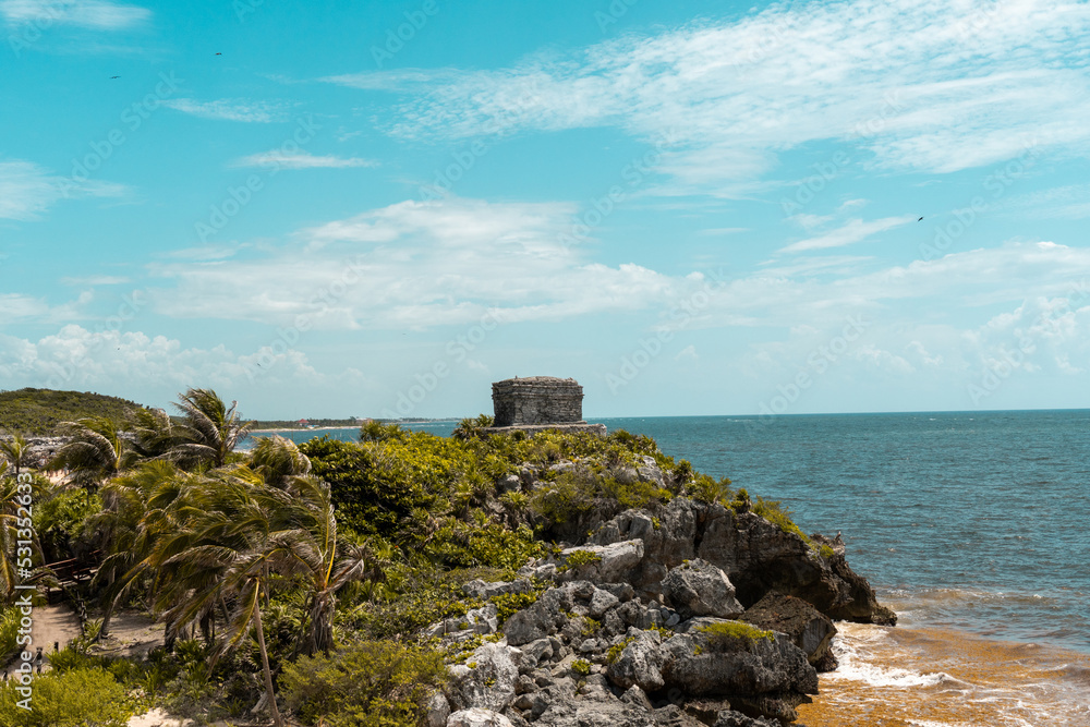 Tulum ruins on the shore of the beach