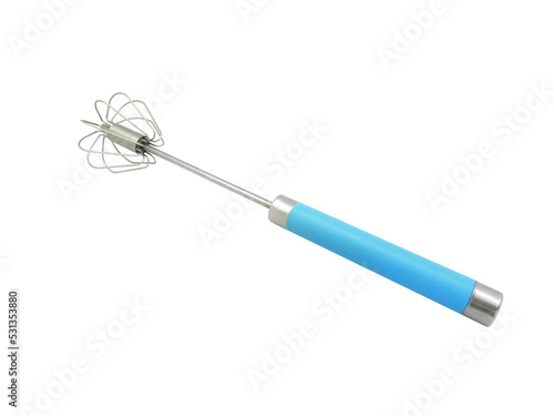 Isolated metal blue egg mixer on transparent background