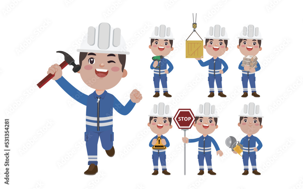 Repairman with different poses. vector