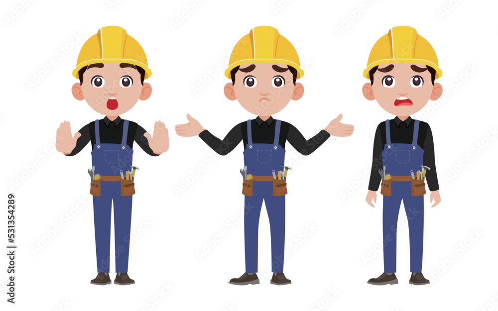 Repairman with different poses. vector