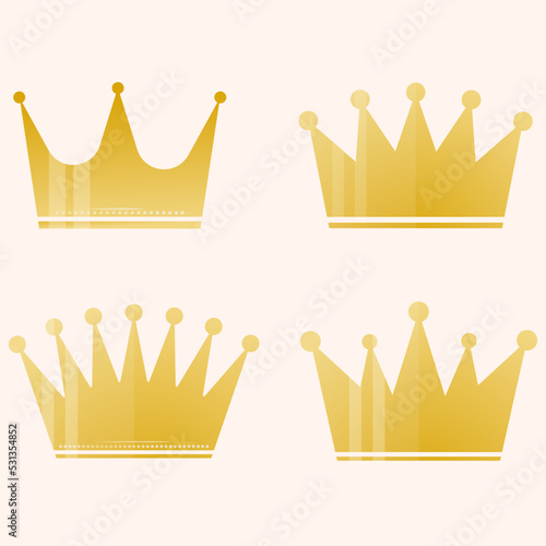 golden crown set icons clean vector 