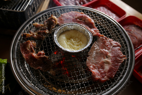 Beef and butter on a grill pan