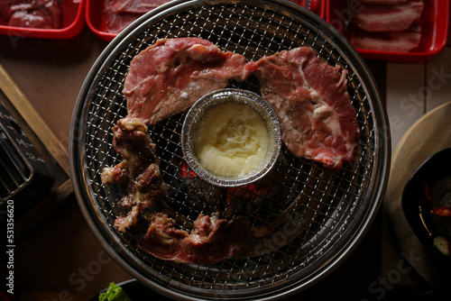 meat on a grill tray