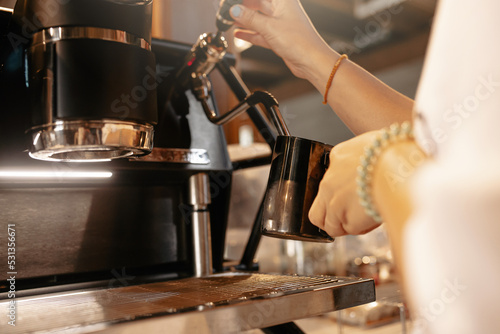 espresso machine pouring espresso coffee