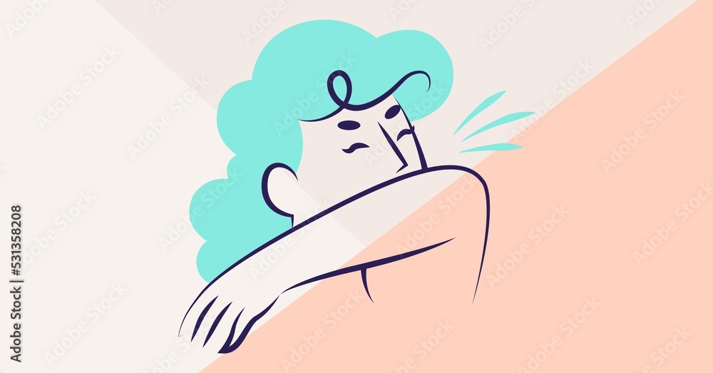 Obraz premium Digital illustration of a woman sneezing into her elbow During coronavirus covid19 pandemic