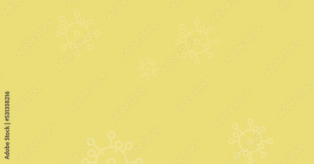 Digital illustration of Covid-19 cells floating on yellow background Digital illustration of Covid-19 cells floating on yellow background