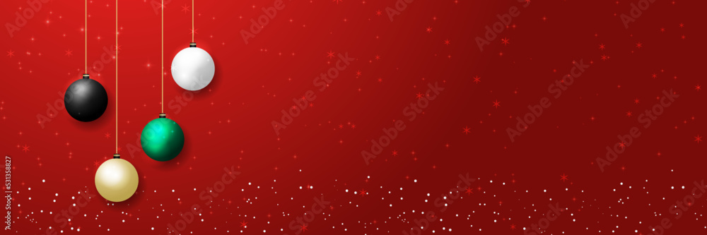 Beautiful Christmas balls red banner with text space Beautiful Christmas balls red banner with text space