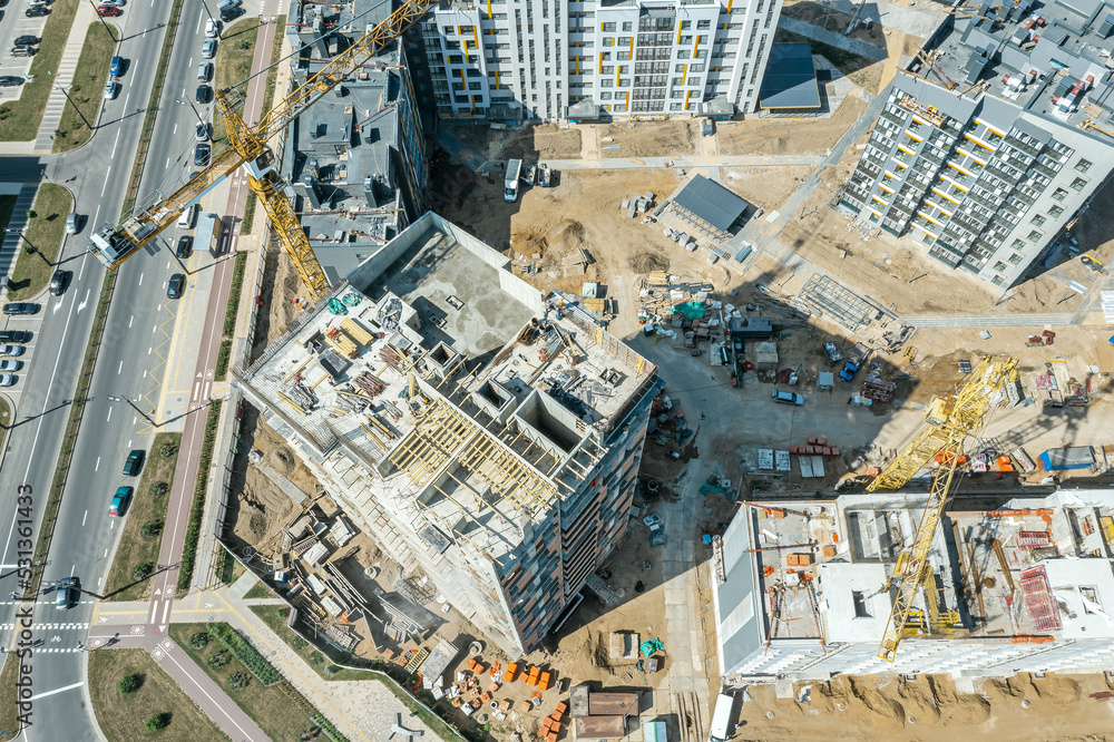 new high-rise apartment building under construction. aerial view.