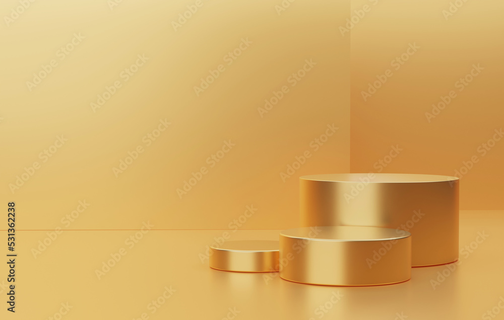 Cylindrical gold podium base luxury on abstract gold background. Cylindrical gold podium base luxury on abstract gold background.