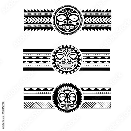 Polynesian armband tattoo stencil set. Pattern samoan. Black and white texture. Vector illustration
