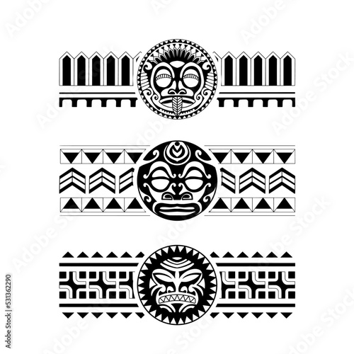 Polynesian armband tattoo stencil set. Pattern samoan. Black and white texture. Vector illustration
