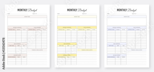 Monthly Budget Planner. Weekly and Monthly Budget Planner Template. Financial Planner Template Design. Business Organizer Page. 3 Set of Minimalist Planners. Printable Budget Tracker Design.
