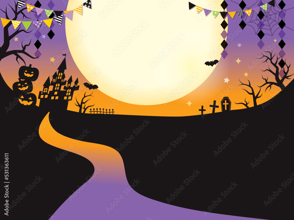 満月を見上げる黒猫とハロウインの夜空 満月を見上げる黒猫とハロウインの夜空