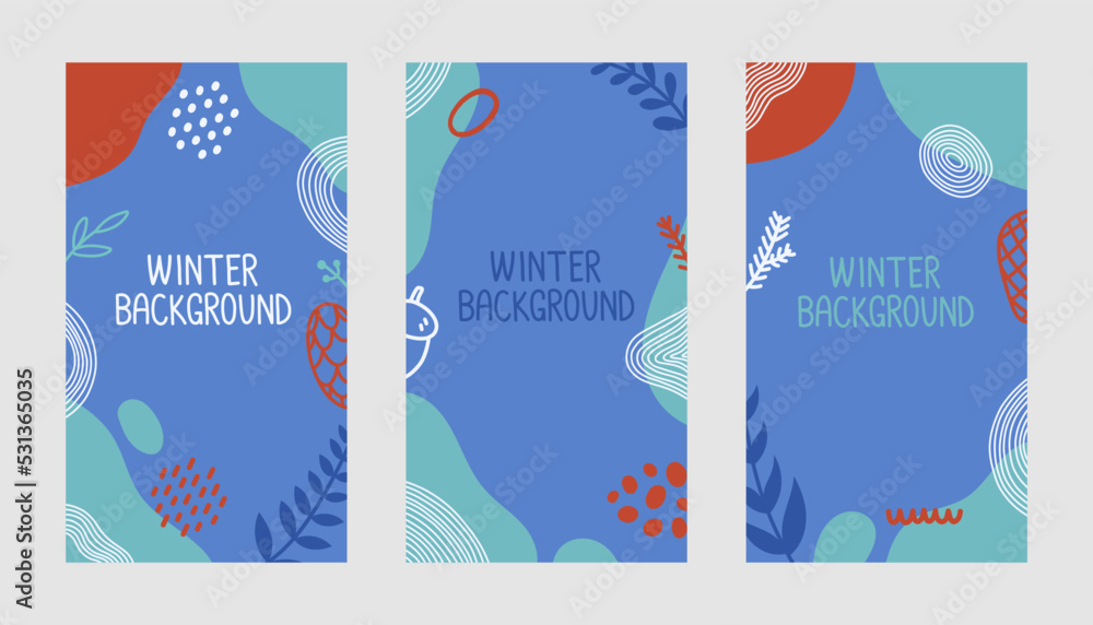 Winter vector background set blue flat design 