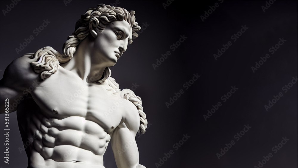 Illustration of a Renaissance marble statue of Ares. He is the God of war, guardian of agriculture, Ares in Greek mythology, known as Mars in Roman mythology.