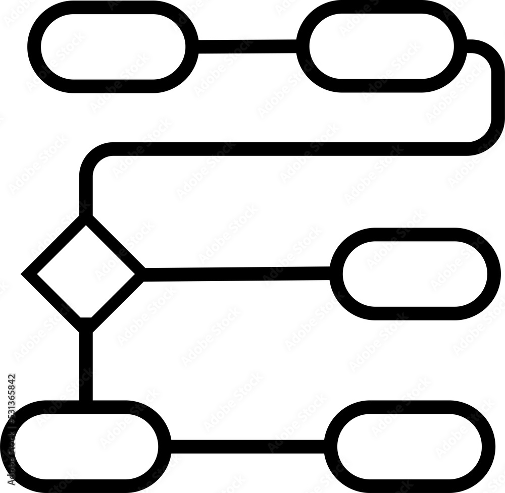 Isolated icon of a linear flow with process steps and decision points. Concept of business process modelling. Isolated icon of a linear flow with process steps and decision points. Concept of business process modelling.