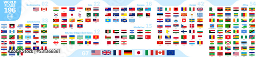 世界の国旗（地域別）、196ヶ国セット