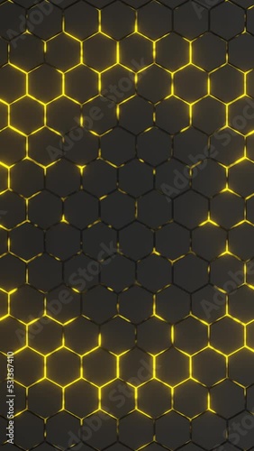 Honeycomb with yellow constant light wave behind