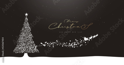 Merry Christmas. White Santa Claus Driving in a Sleigh with Christmas trees. Vector illustration