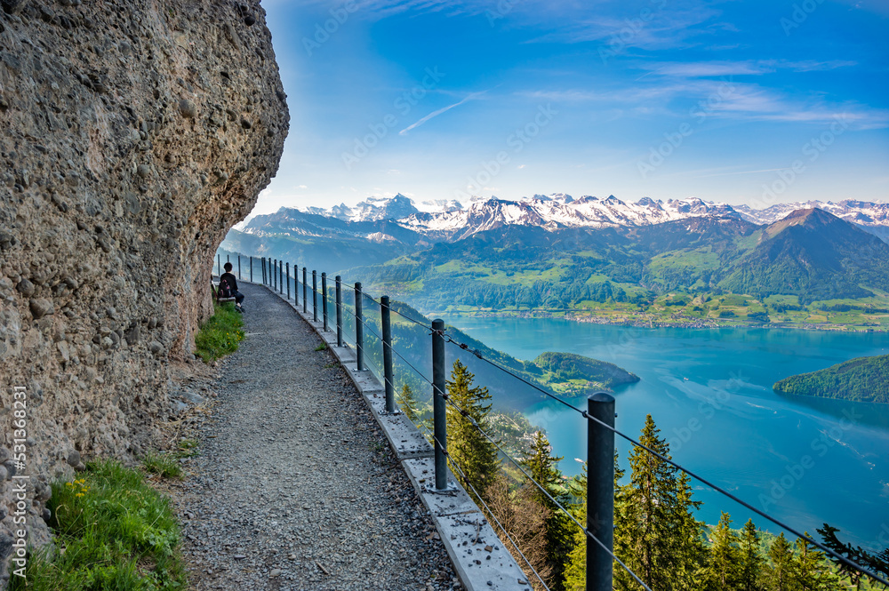 Obraz premium Hiking pass at Rigi mount above Lake Lucerne. Switzerland.