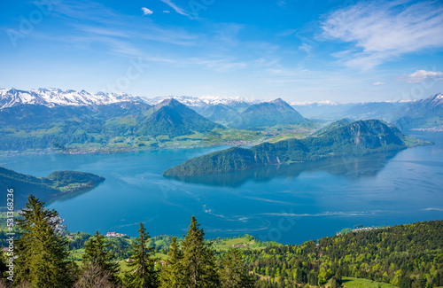 Landscape of Rigi  Lake Lucerne  Burgenstock resort and Pilatus mount. Switzerland.
