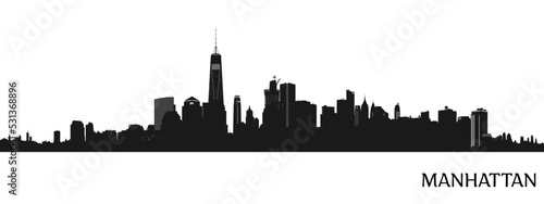 Manhattan New York United States of America States, Cities Skyline Silhouette Black Design. #531368896