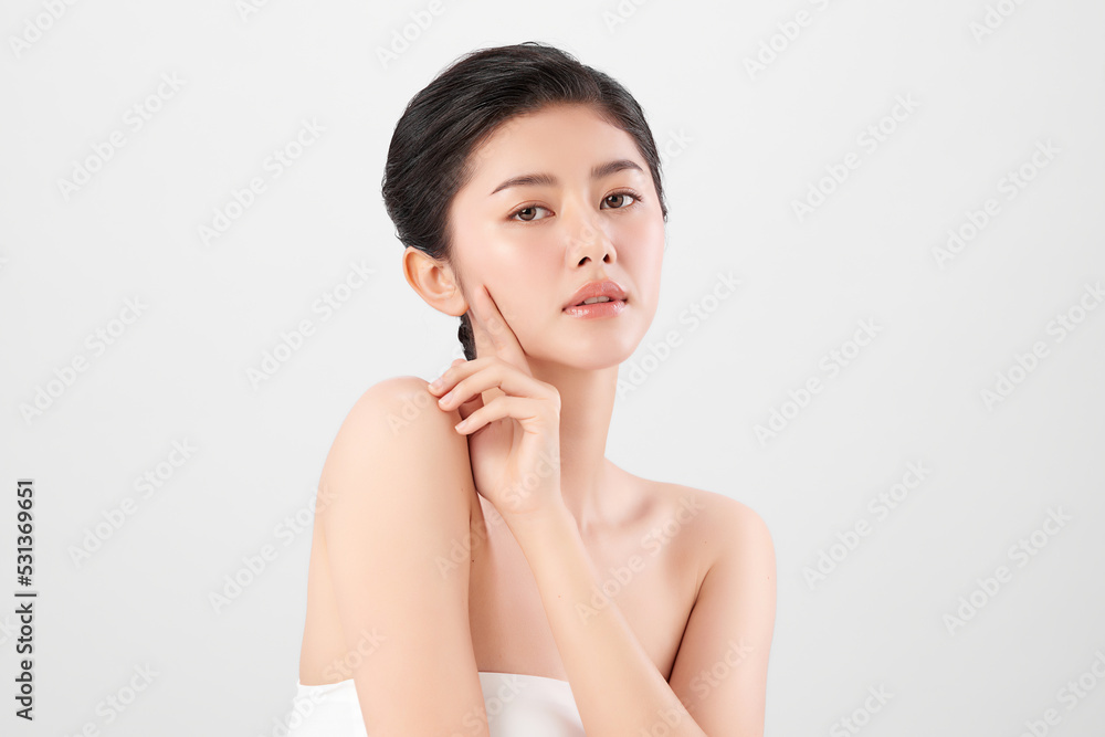 Beautiful young asian woman with clean fresh skin on white background, Face care, Facial treatment, Cosmetology, beauty and spa, Asian women portrait. Beautiful young asian woman with clean fresh skin on white background, Face care, Facial treatment, Cosmetology, beauty and spa, Asian women portrait.