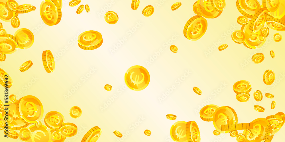 European Union Euro coins falling. Scattered gold European Union Euro coins falling. Scattered gold