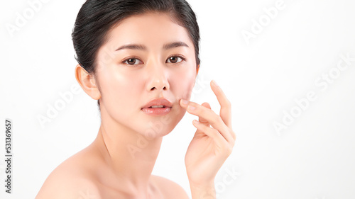 Wallpaper Mural Beautiful young asian woman with clean fresh skin on white background, Face care, Facial treatment, Cosmetology, beauty and spa, Asian women portrait. Torontodigital.ca