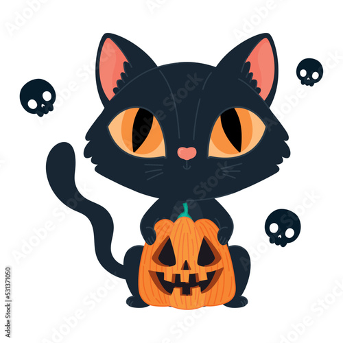 halloween cat holding pumpkin