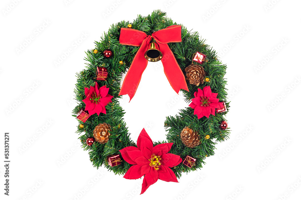 Christmas wreath with red ribbons isolated on white background. Christmas wreath with red ribbons isolated on white background.