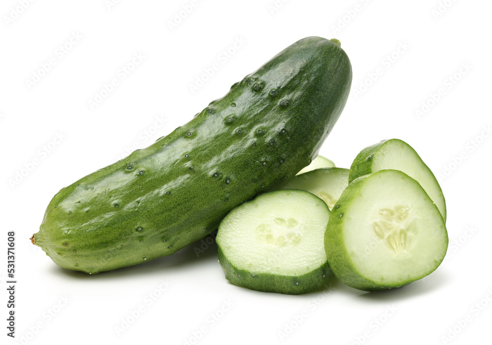 Green cucumber slice on the white background Green cucumber slice on the white background
