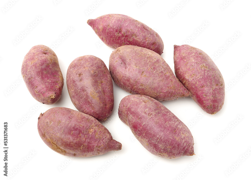 Purple Colored Sweet Potatoes on White background Purple Colored Sweet Potatoes on White background