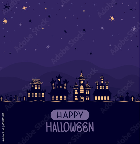 halloween card with cemeteries