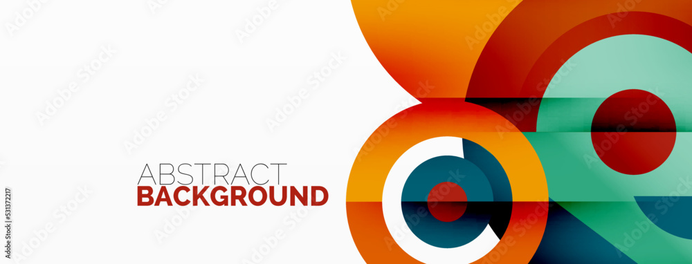 Fototapeta premium Abstract round shapes background. Minimalist decoration. Geometric background with circles and rings
